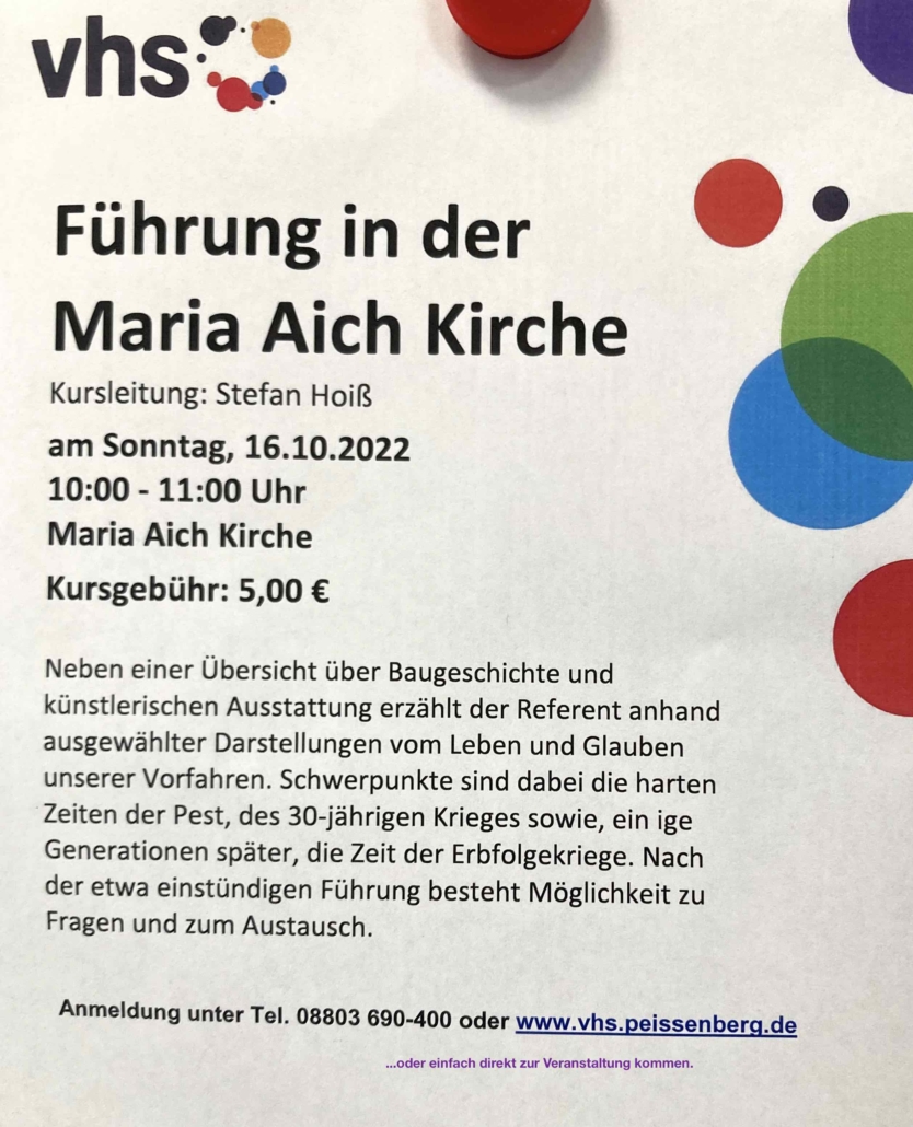 Führung in der Maria Aich Kirche Plakat für 16.10.2022 10:00 Uhr